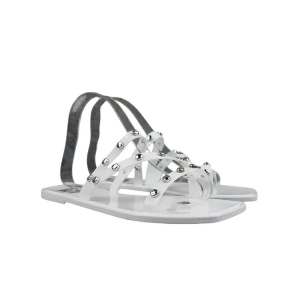 Dolce Vita Shoes Womens 6 Sandals Jelly Slides Casual Stud Flats White Shelly